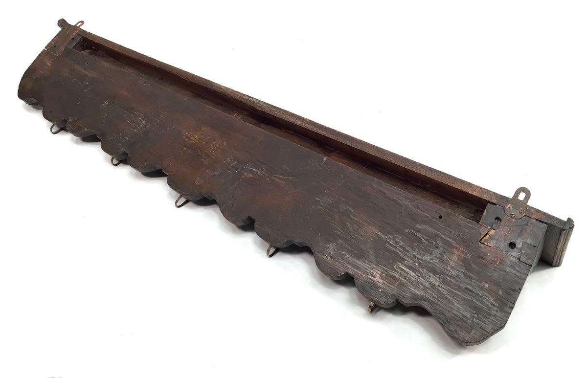 Antique Victorian Entrance Hall Wooden Oak Wall Mounted Coat Rack & Shelf c.1890