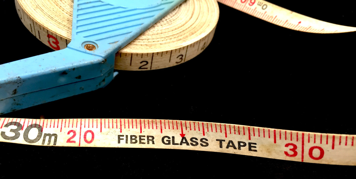 Vintage 30 Meter Extra Long Fibre Glass 1970s Tape Measure on Blue Handle / Tool