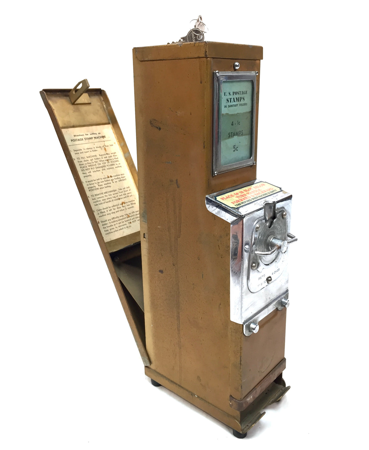 Antique 1930s Coin-operated U.S. Postage Stamp Vending Machine / Working & keys