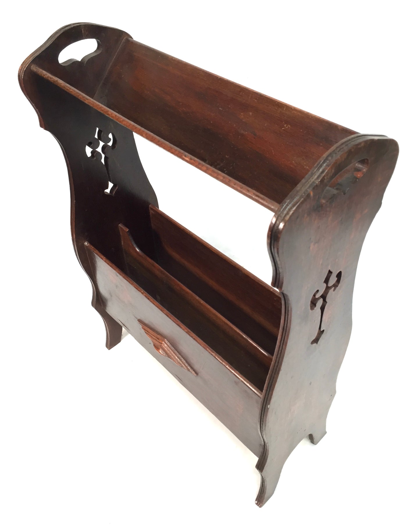 Antique Edwardian Wooden Book Trough / Bookshelf / Magazine Rack / Shelf c.1900
