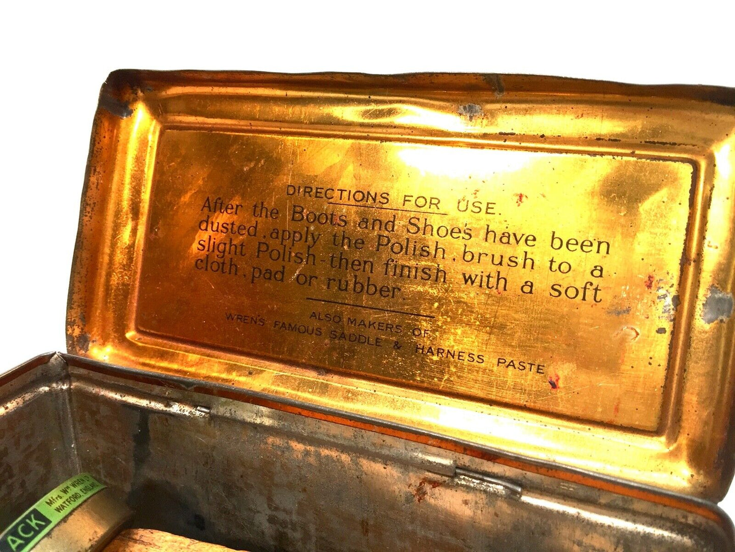 Antique Advertising - Wren's Shoe Polish Tin & Contents / Brush & Wax