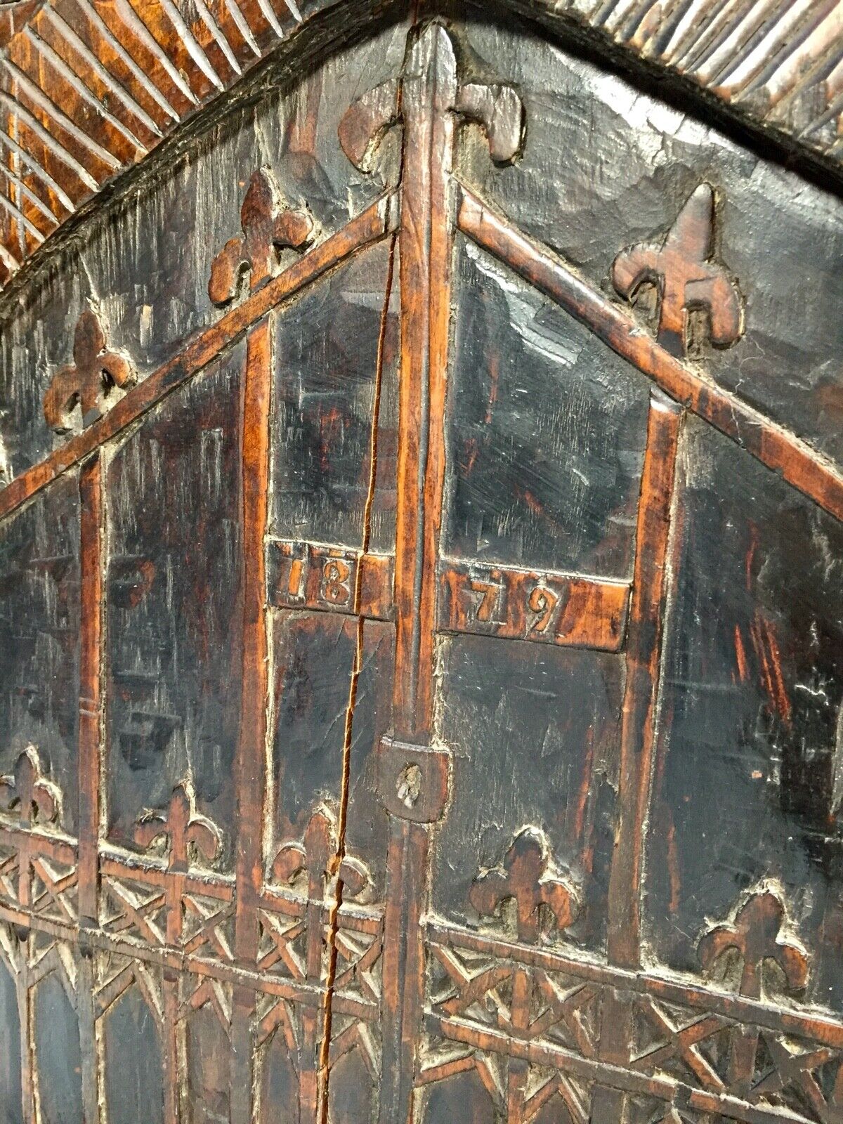 Antique Wooden Carved Fire Screen of Liskeard Pipe Well of St Martins c.1879