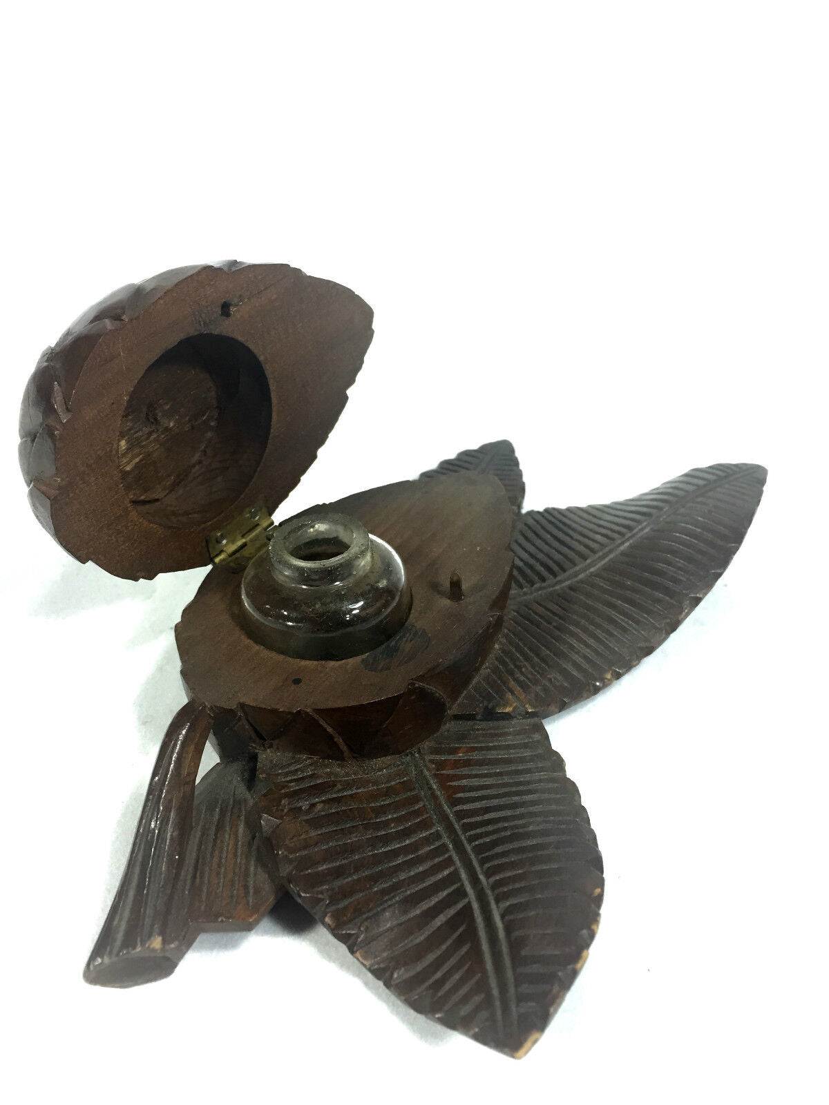 Black Forest Hand Carved Inkwell / Acorn Design / Unusual Design
