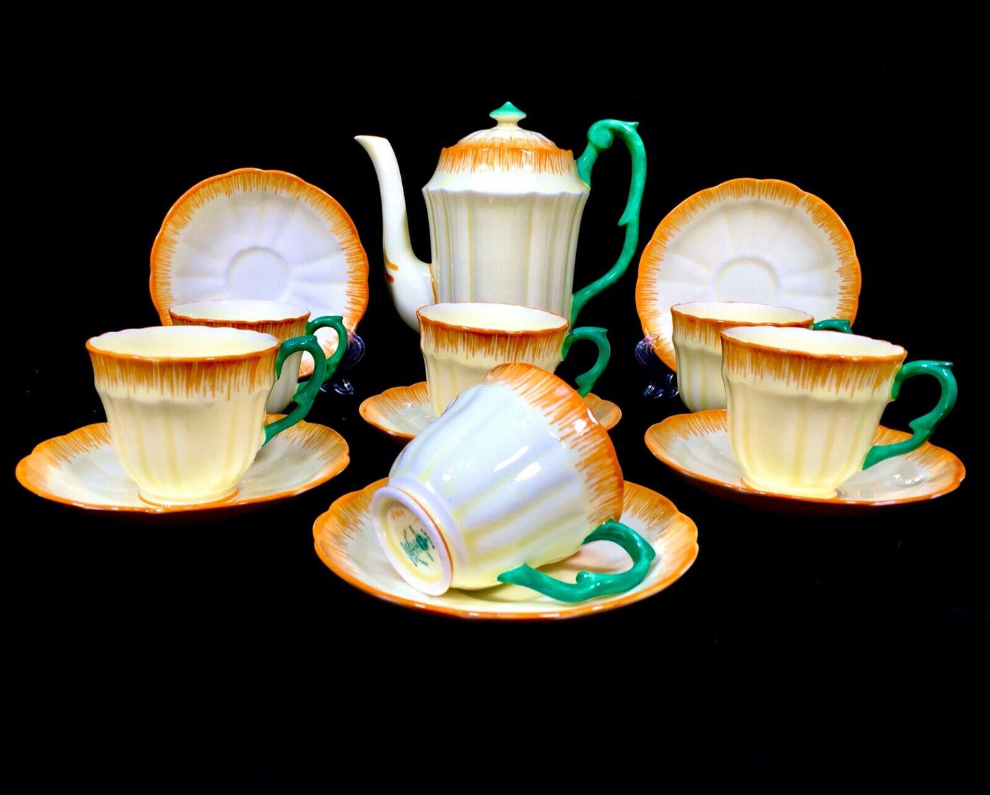 Antique Crown Staffordshire China Coffee Service Set for 6 People / Art Deco