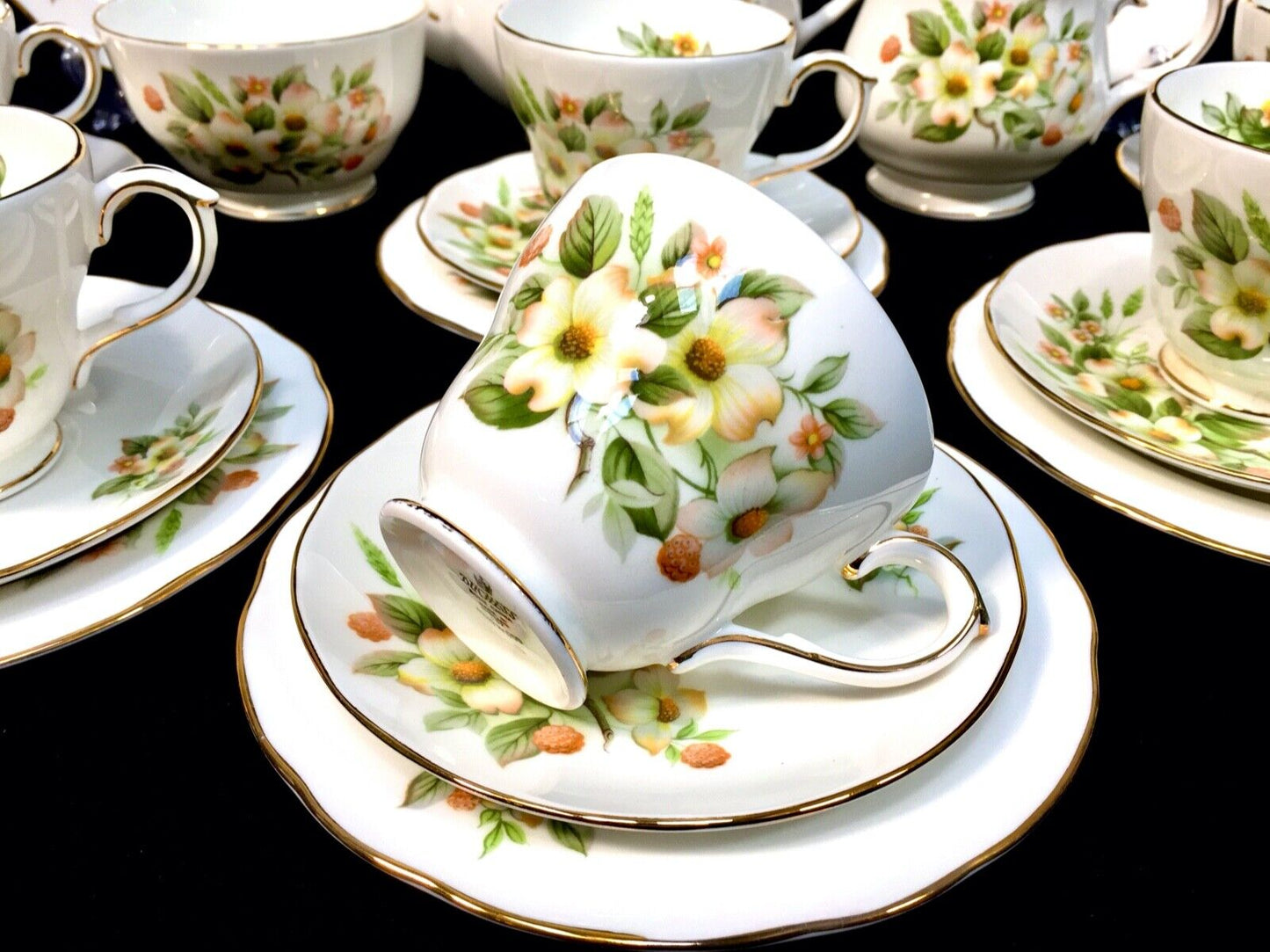 Duchess Dogwood Tea Set for 6 People / Vintage Antique China / Teapot / Trio's