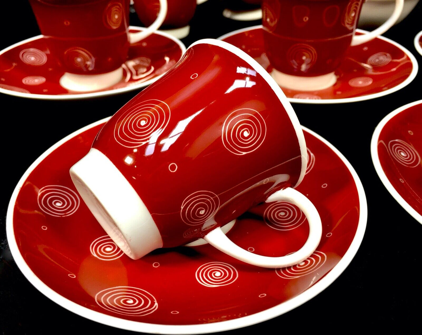 Vintage Susie Cooper Coffee Set for 6 people / Red & White Swirls / Antique