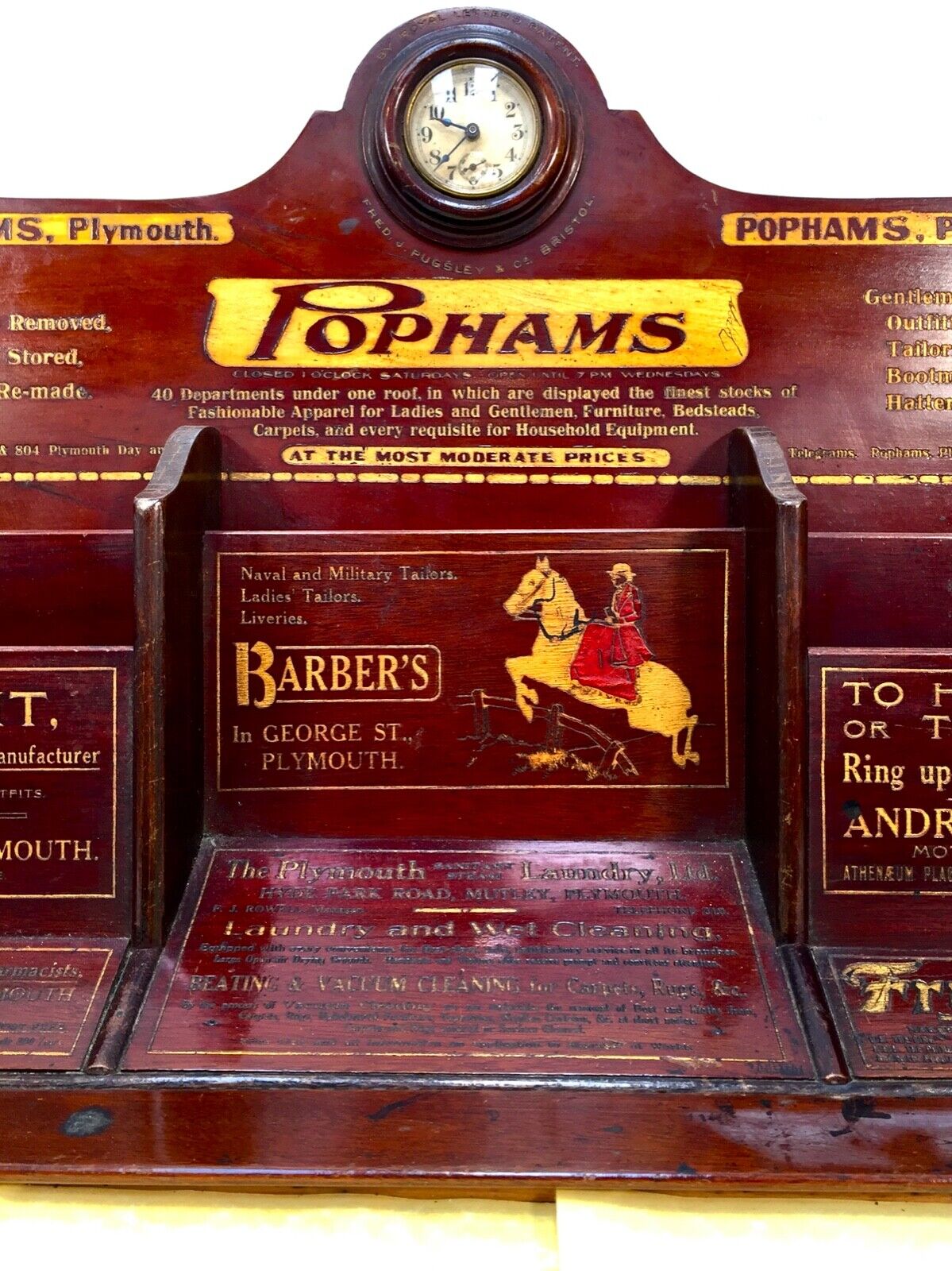Antique Advertising - Pophams Plymouth Shop Display Sign / Stationery Cabinet