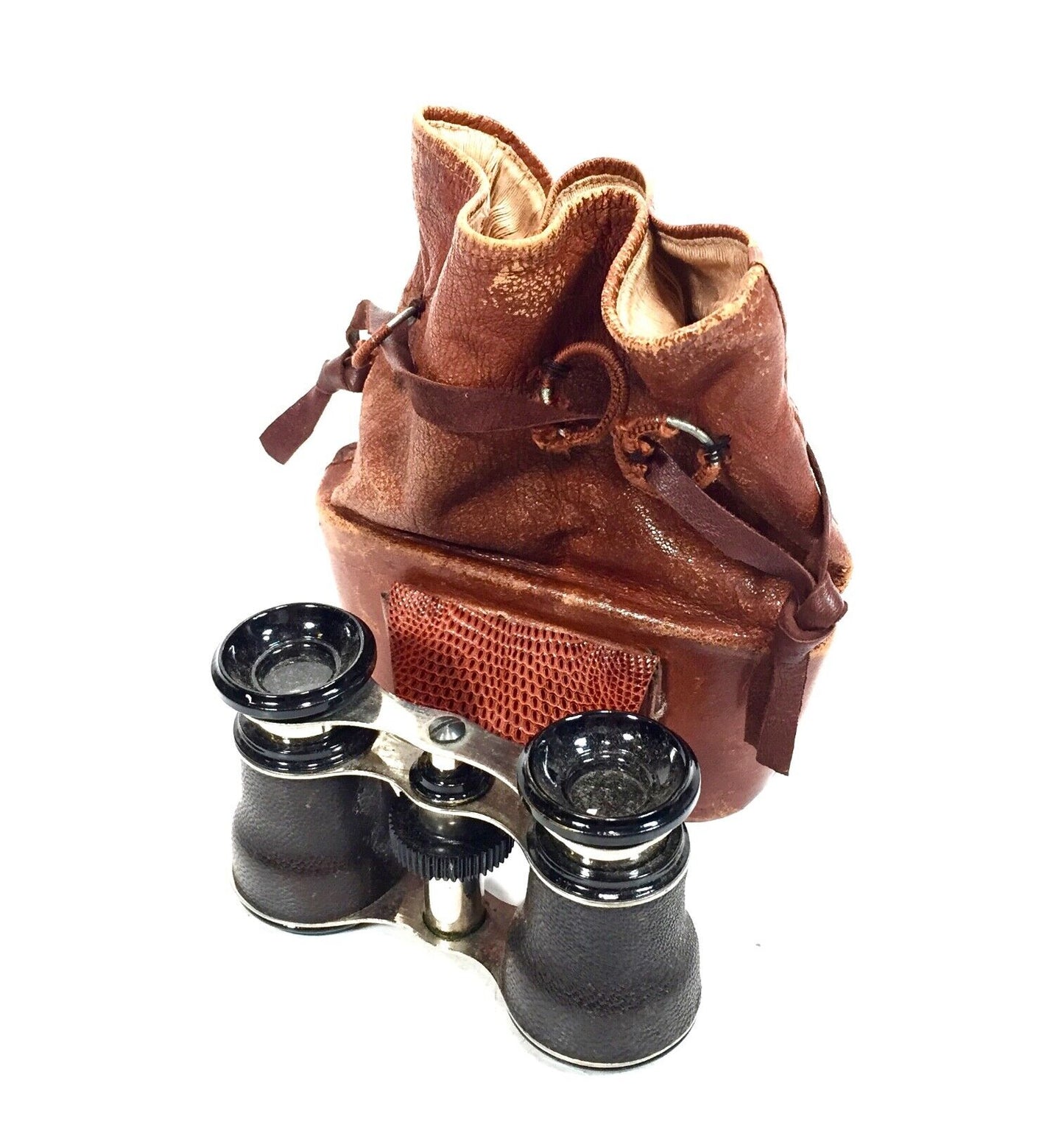 Antique 19th Century Opera Glasses In Rare Leather Bag / Case / Binoculars