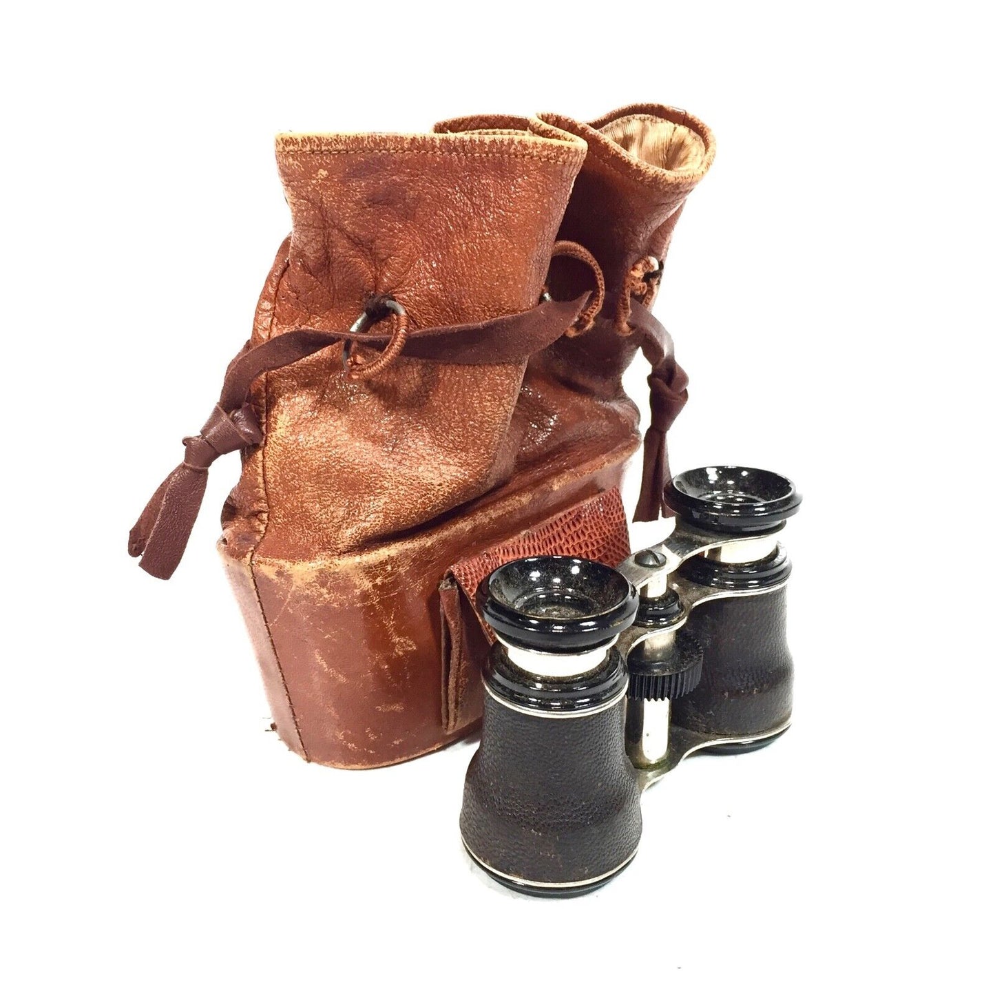 Antique 19th Century Opera Glasses In Rare Leather Bag / Case / Binoculars