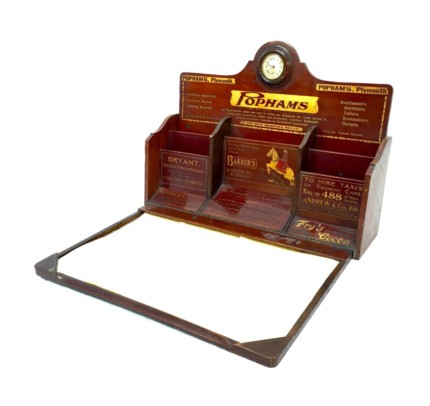 Antique Advertising - Pophams Plymouth Shop Display Sign / Stationery Cabinet