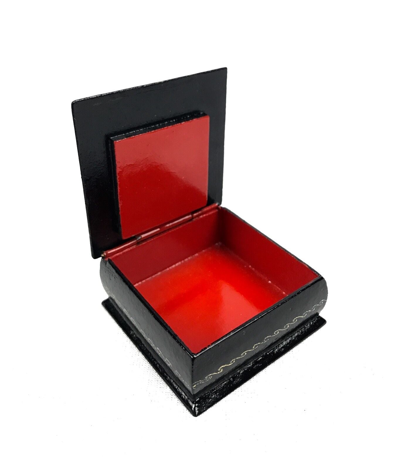Russian Lacquered Fairytale Trinket Box / Signed / Black And Red