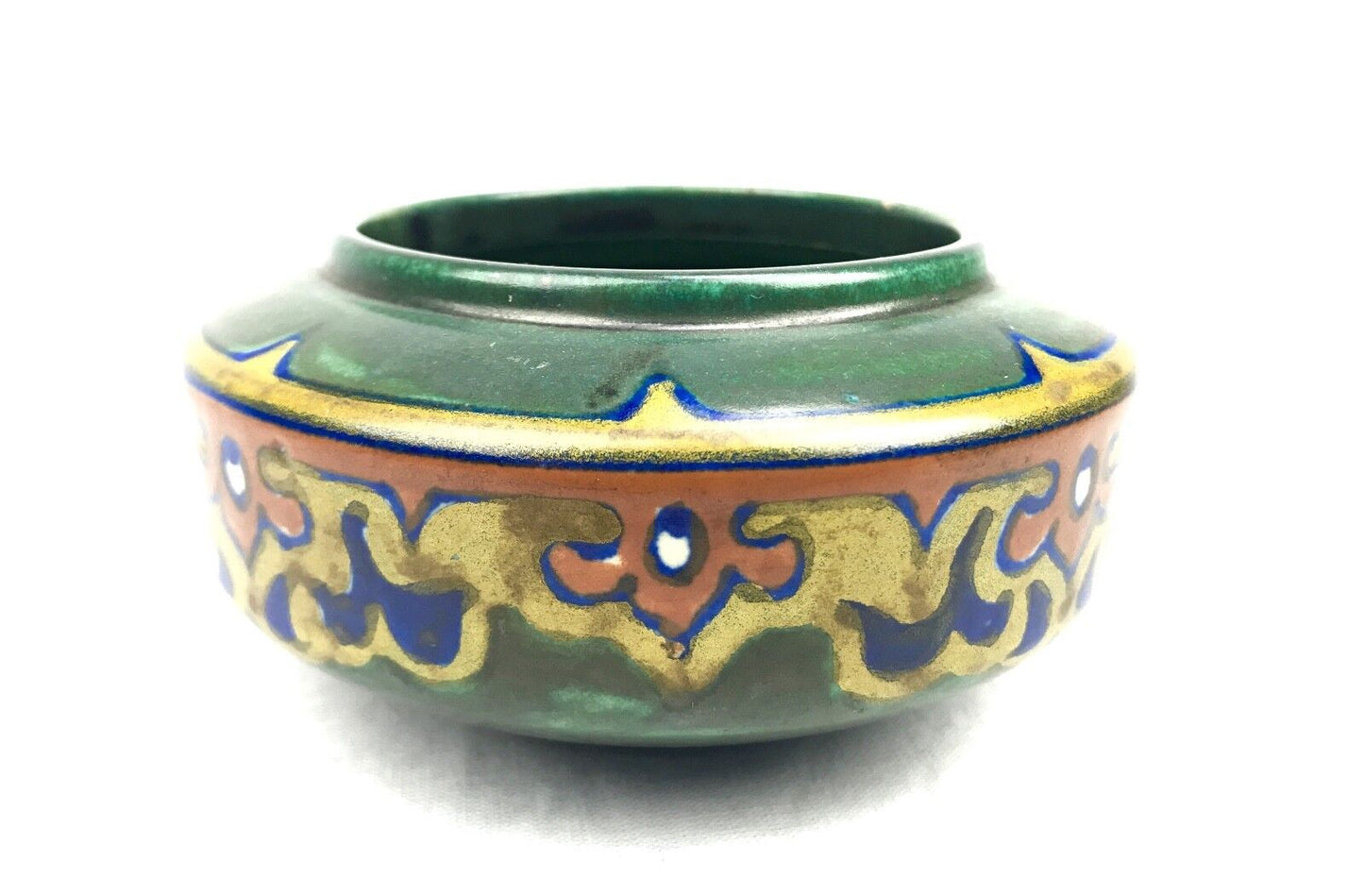 Gouda Pottery Bowl / Vase / Art Deco / Green / Blue / Orange / Yellow / 1923