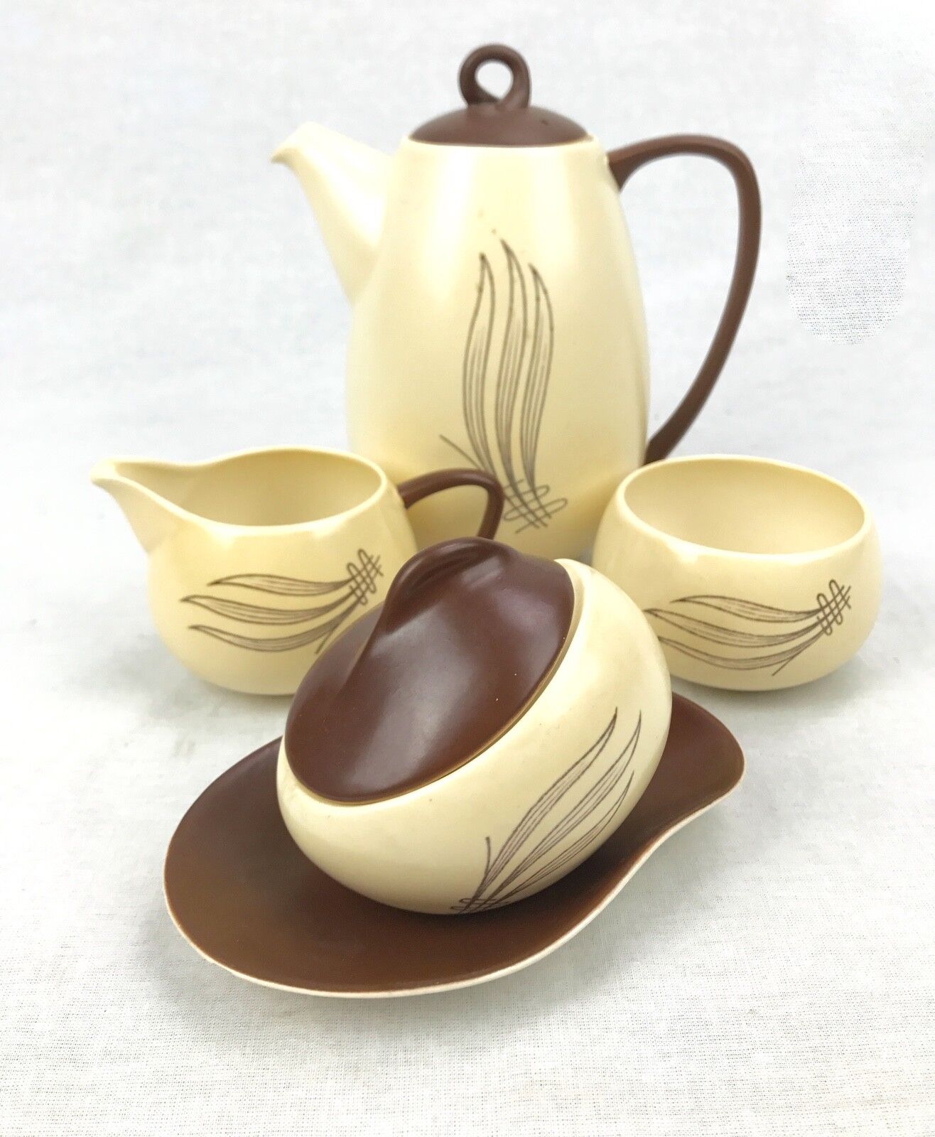 Carlton Ware Windswept Tea Set Brown And Cream / Vintage / Coffee / 15 Piece