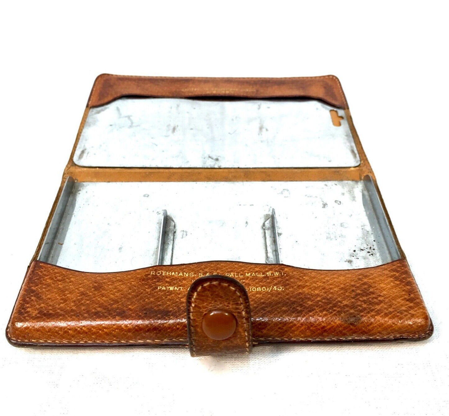 Antique Gentleman's Leather Rothermans Cigarette Case c.1940 / Vanity Mirror