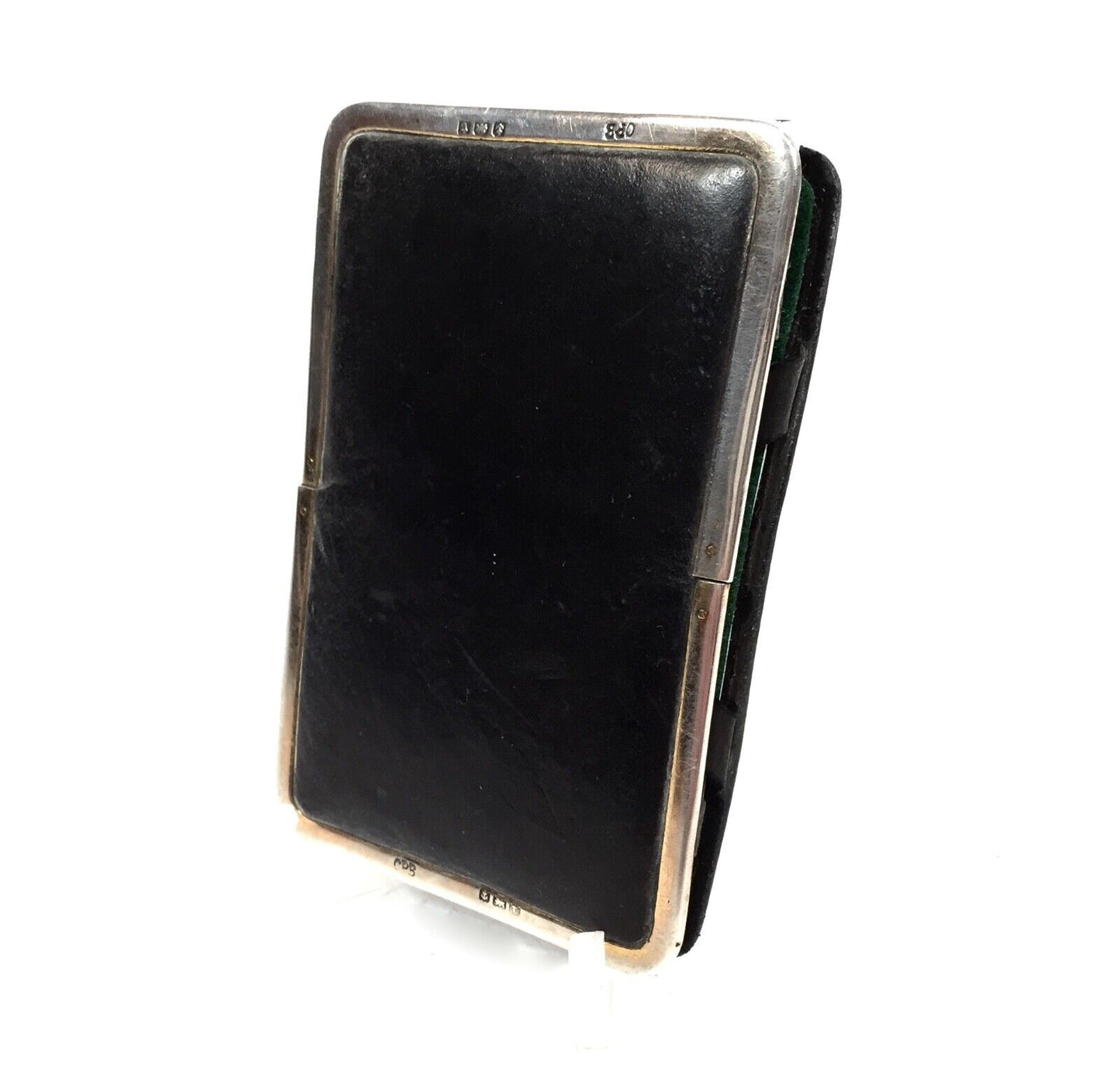 Antique Leather & Silver Wallet / Gentleman's Magic Card Case / Birmingham 1918