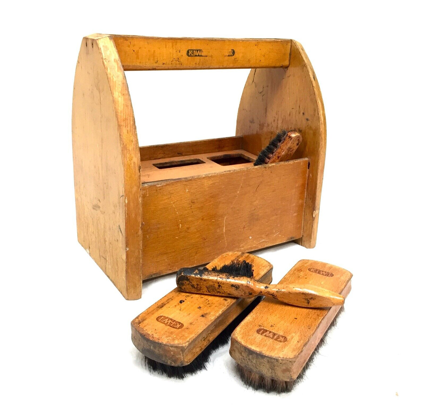 Antique Wooden Shoe Shine Box / Storage Rack / Unit by Kiwi & Brushes