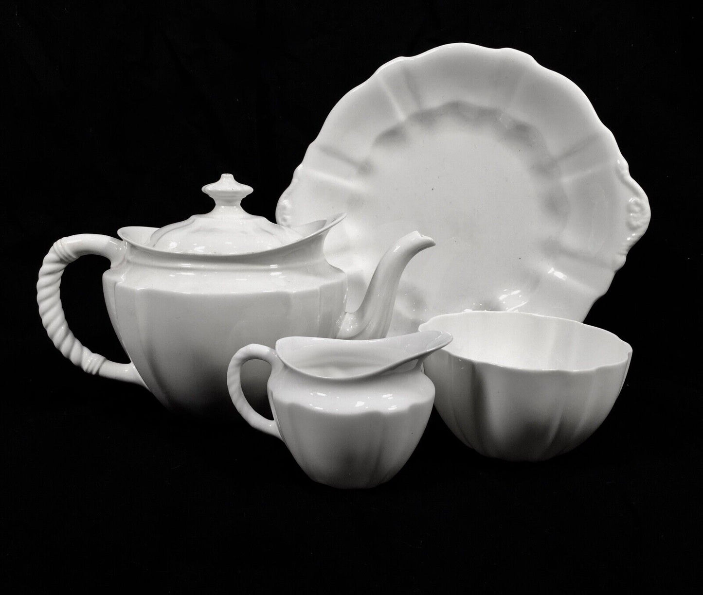 Antique Royal Crown Derby - Surrey White Utility Ware Tea Set for 6 People c1945