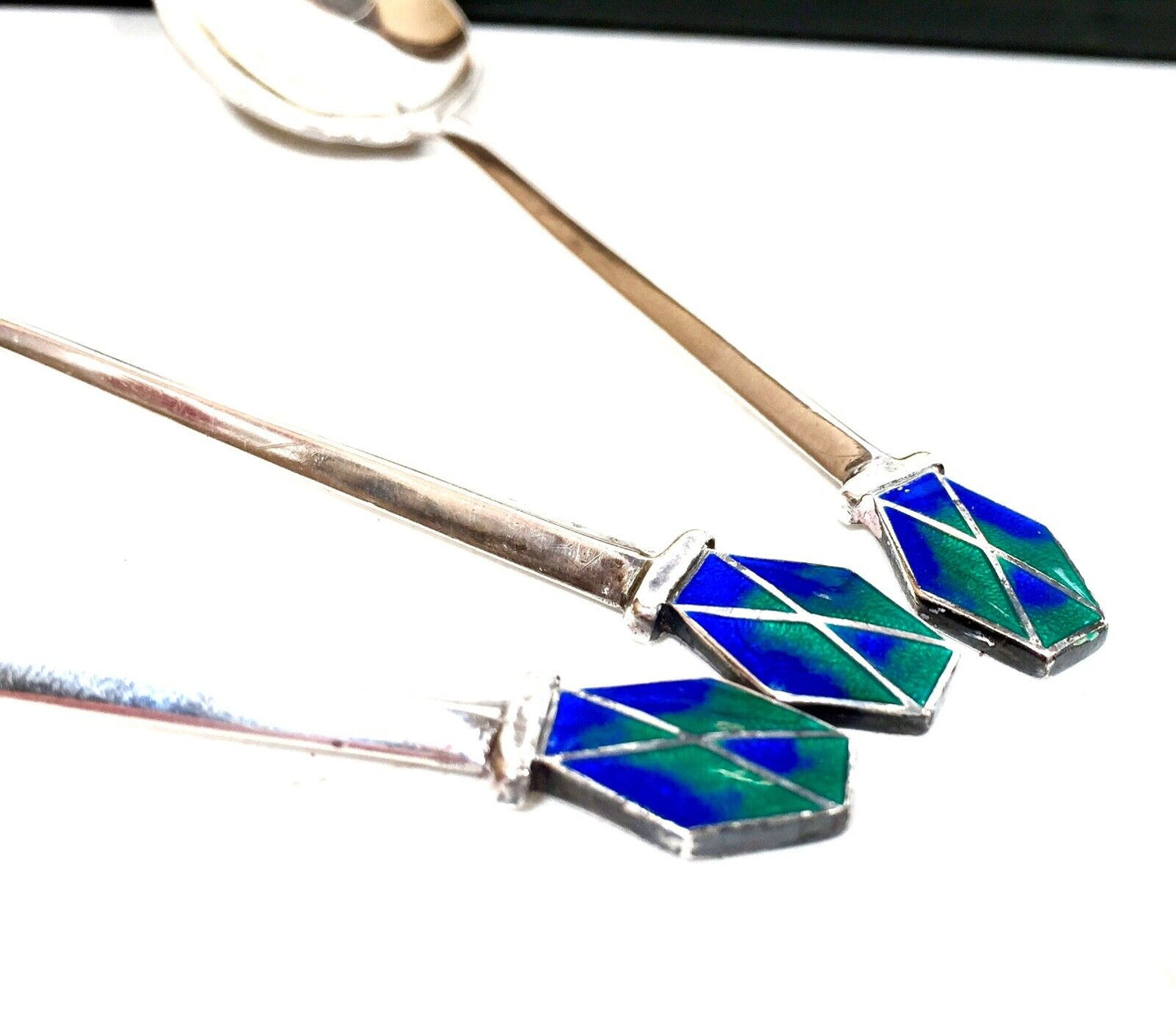 Antique 1930s Sterling Silver & Enamel Coffee / Tea Spoons by Liberty London