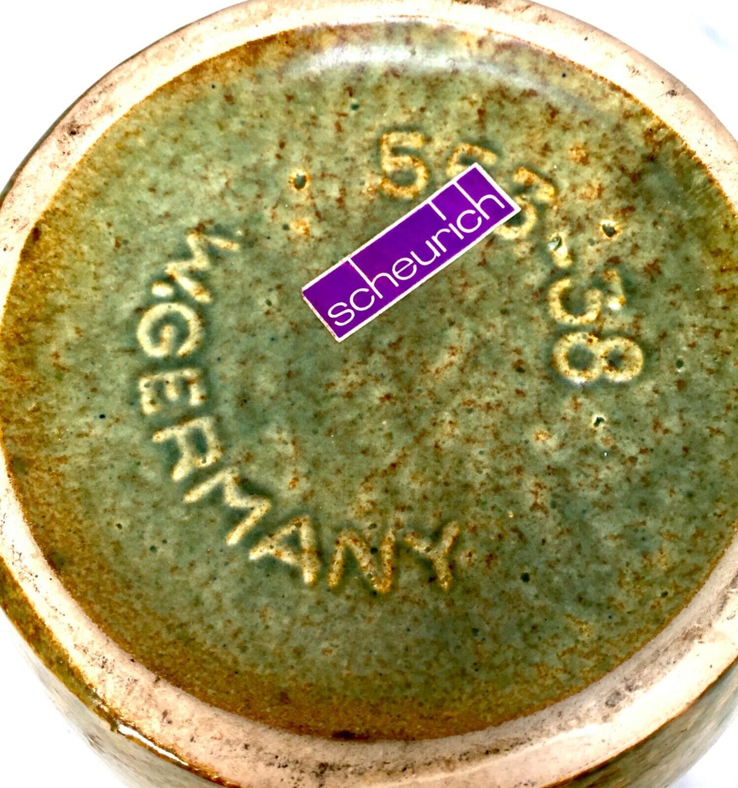 Vintage West German Pottery Vase / Large Green & White / Scheurich Factory