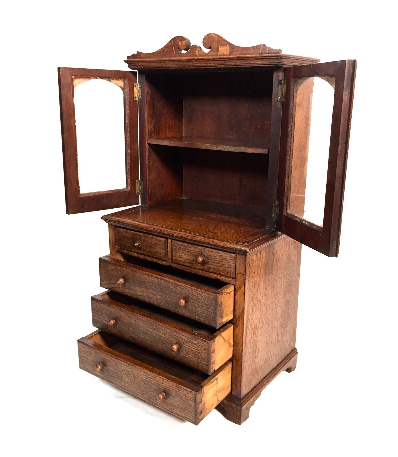 Antique Miniature 19th Century Wooden Oak Display Cabinet Apprentice Furniture