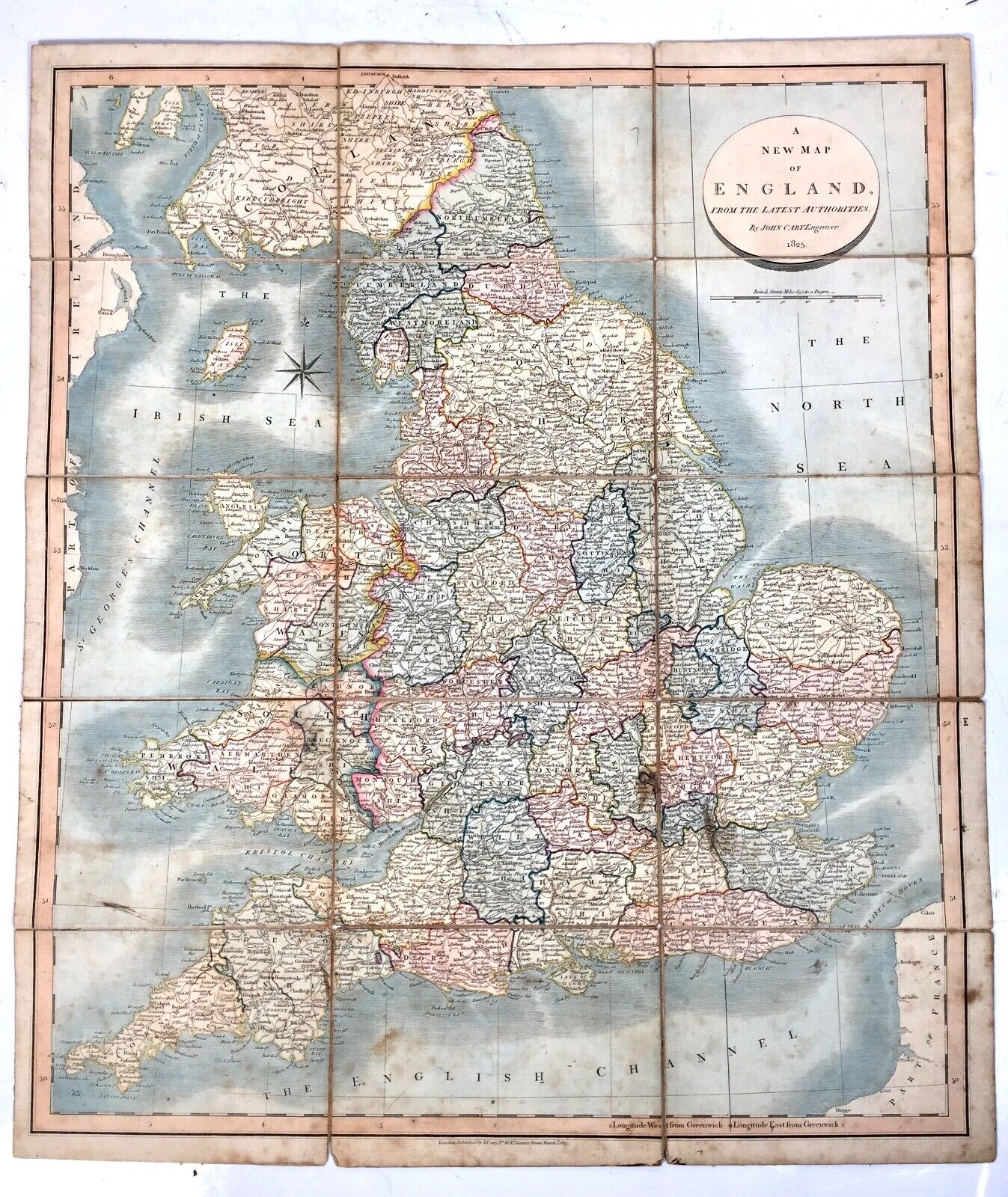 A New Map of England From The Latest Authorities By John Cary / Antique 1825