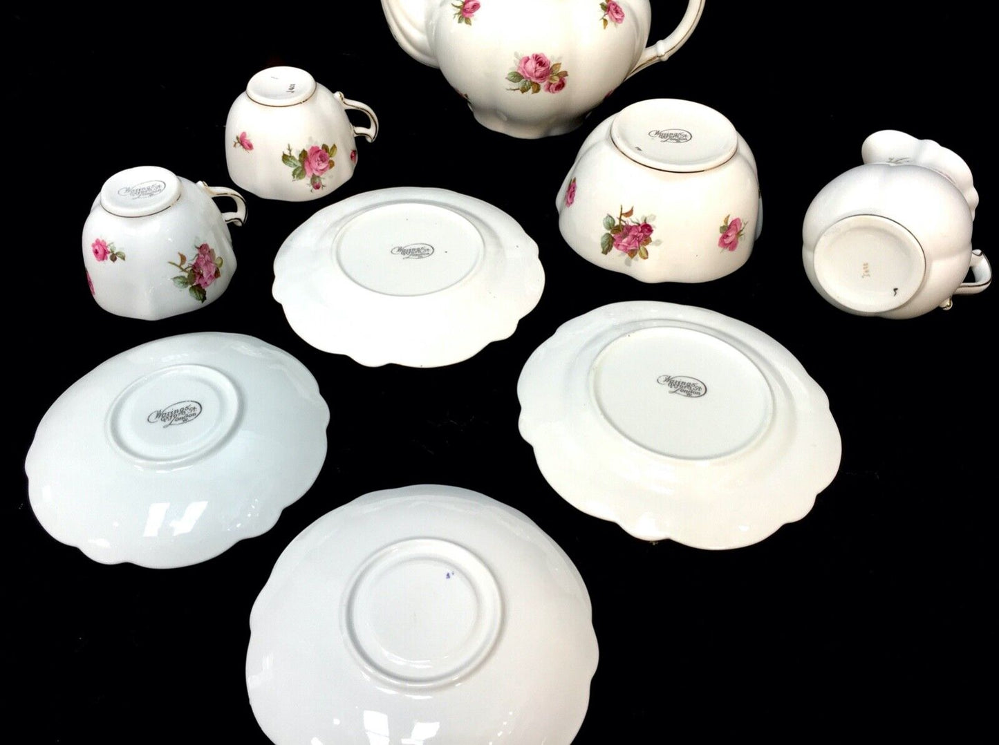 Victorian China Tea Set By Waring And Gillow London / Rose Bud / Tea Pot RARE