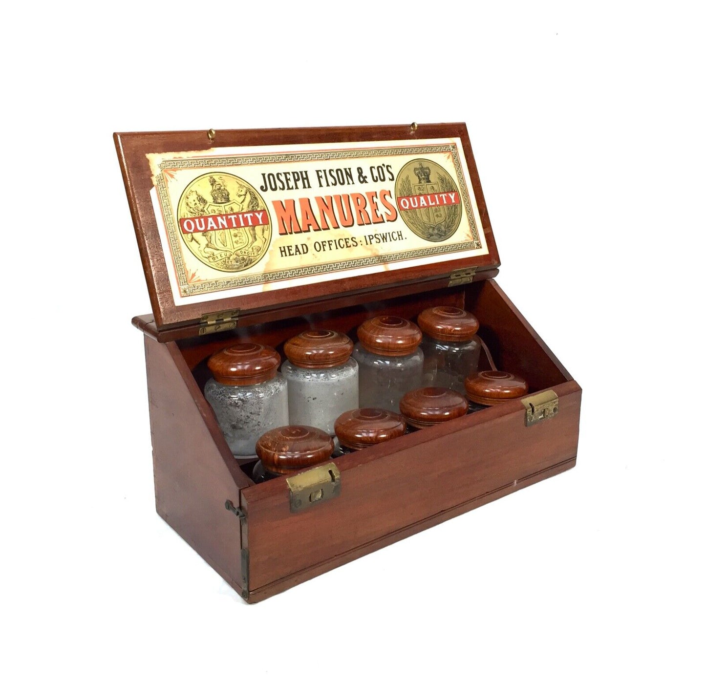 Antique Advertising Joseph Fison & Co Salesmans Example Box With Glass Jars 1900