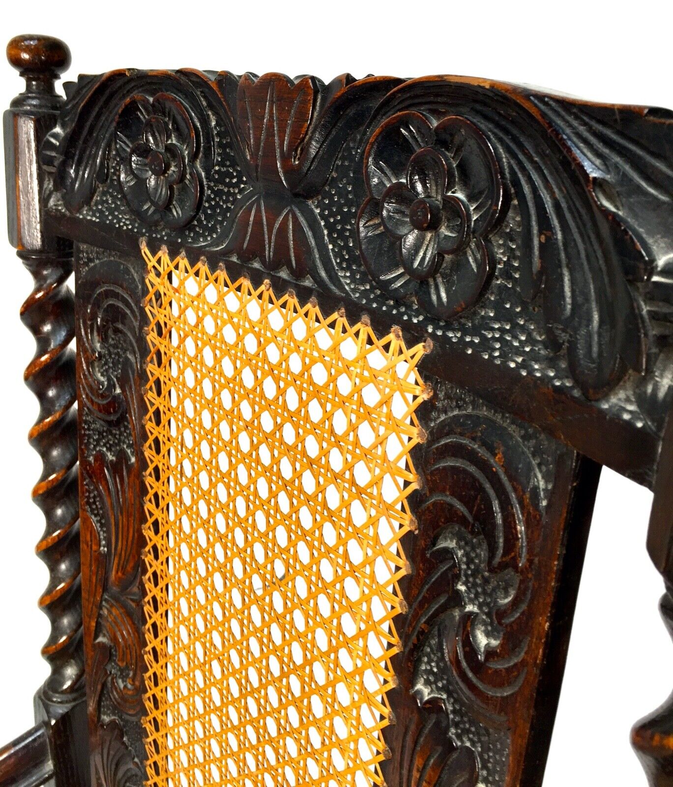 Antique 18th Century Furniture Wooden Oak Carved Arm Chair with Cane Back & Seat