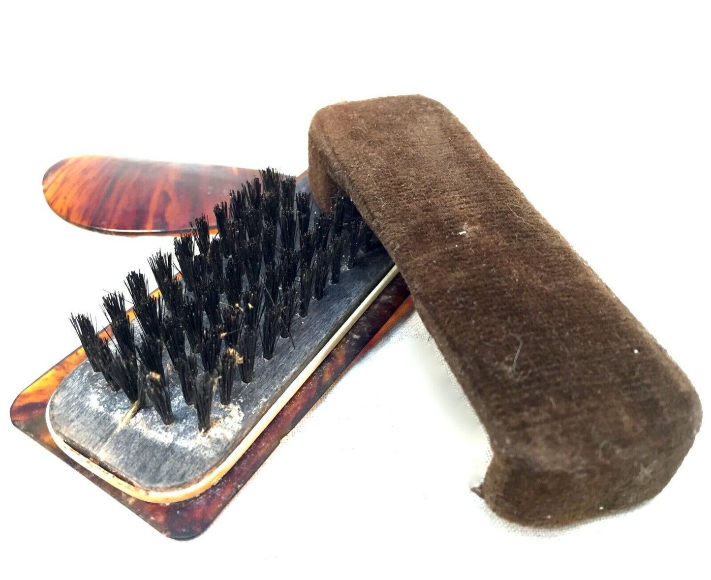 Vintage 1970s Faux Tortoise Shell Shoe Shine Brush / Horn Cleaner All in One