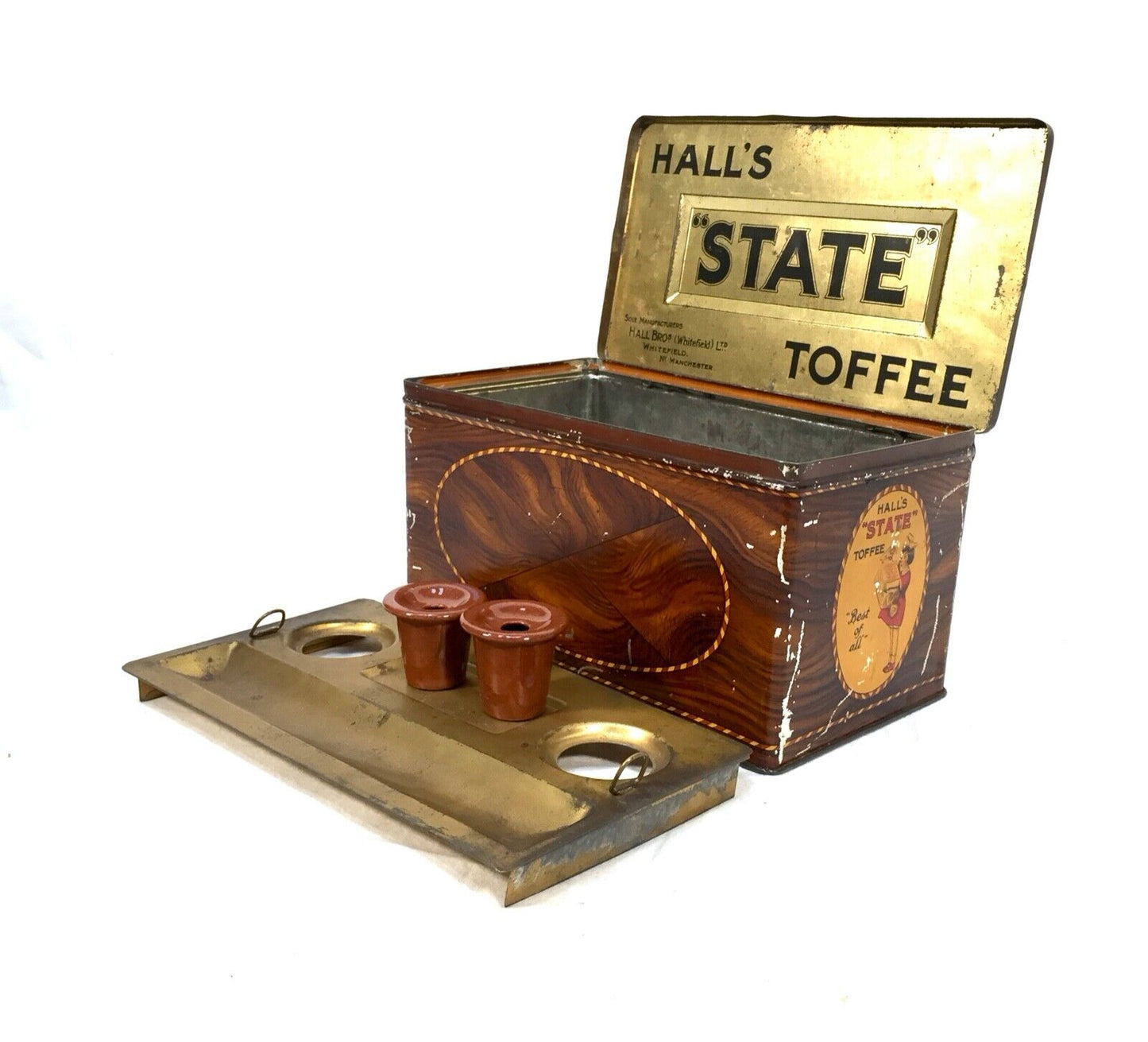 Antique Hall's 1920s Art Deco State Toffee Tin Box / Stationery Inkwell Holder