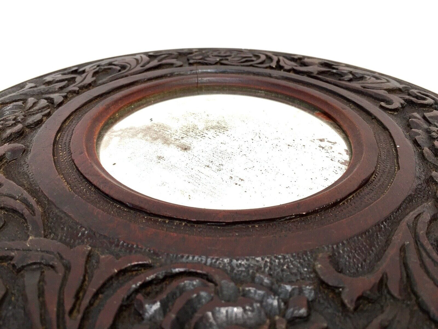 Antique Indian Hardwood Carved Cover Wall Mirror / Circular / Wall Hanging