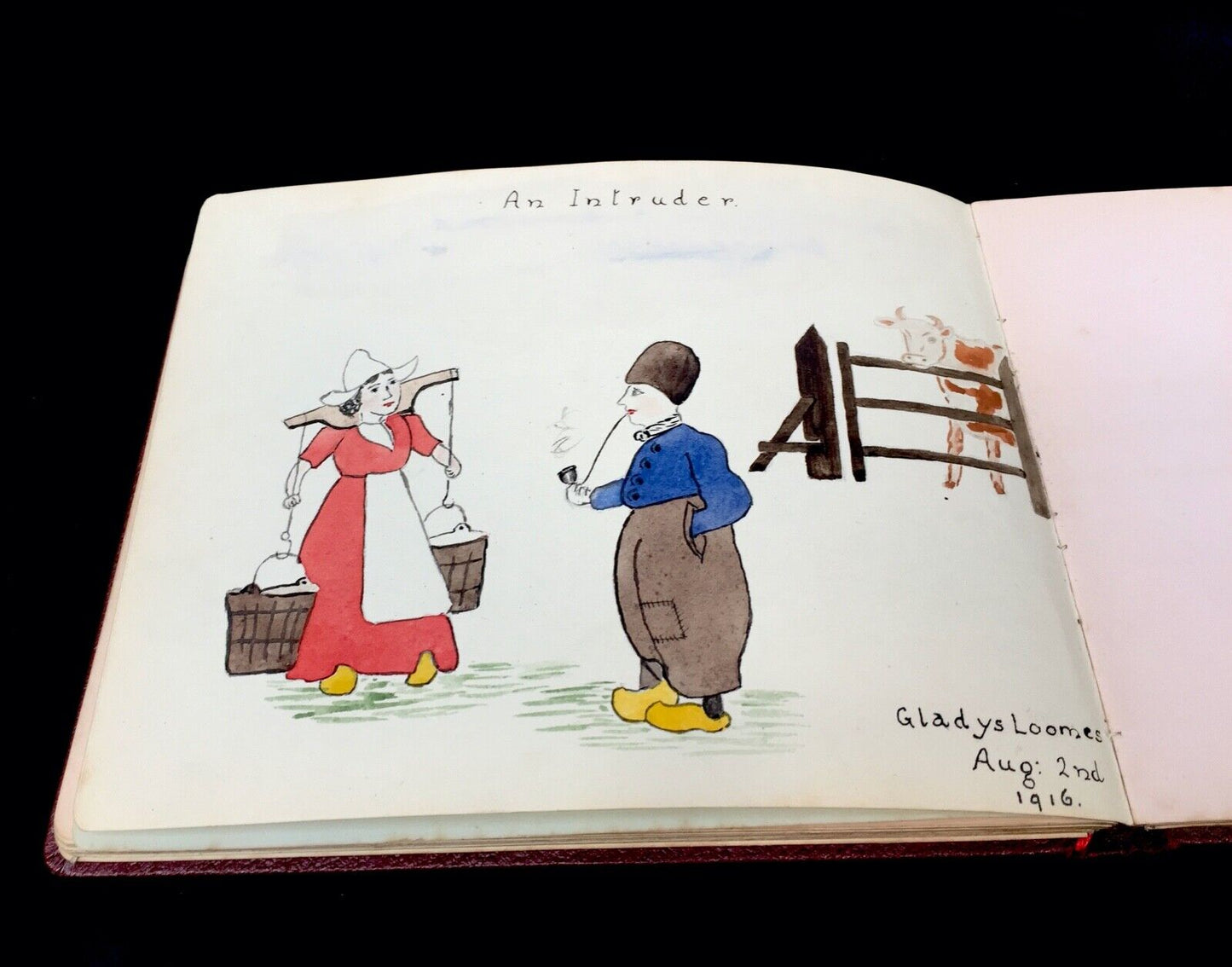 Antique Early 20th Century Leather Bound Sketchbook / Album / Artists Drawings