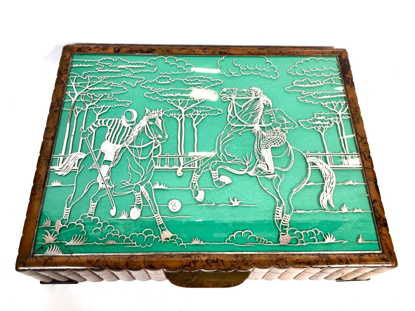 Antique Dunhill Bakelite & Silver Inlaid Glass Fronted Games Compendium Box 1920