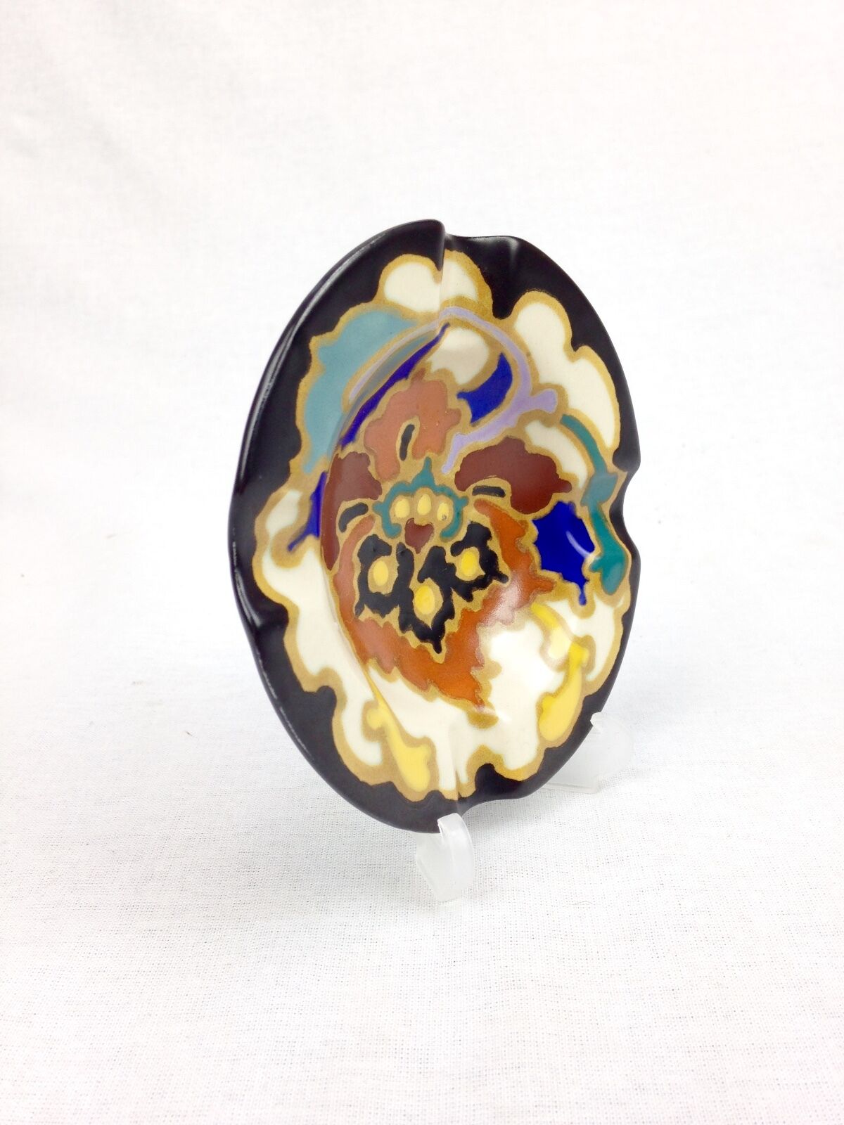 Art Deco Gouda Pottery Ashtray / Pin Dish / Dutch / Blue / Cream / Brown