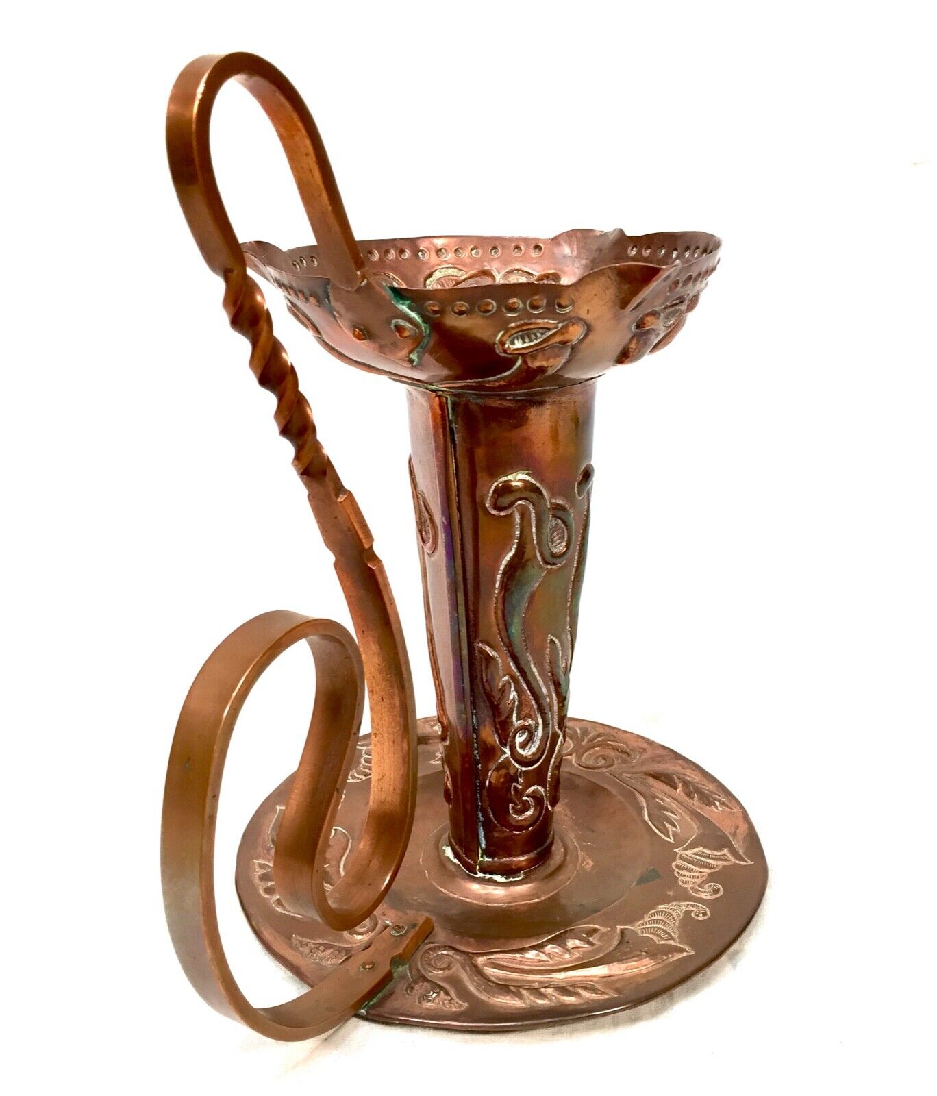 Antique Arts And Crafts Large Copper Chamber-stick / Candle Holder / c.1900