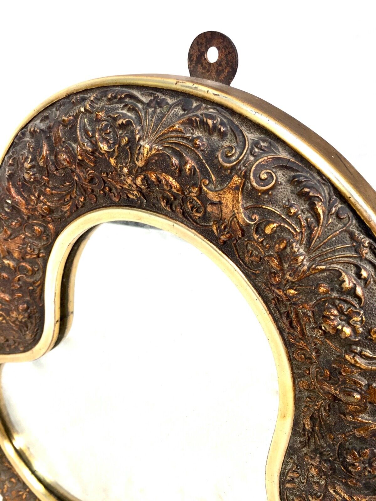 Antique Clover Shaped Wall Mirror / Gilded & Black / Floral Decoration c.1900