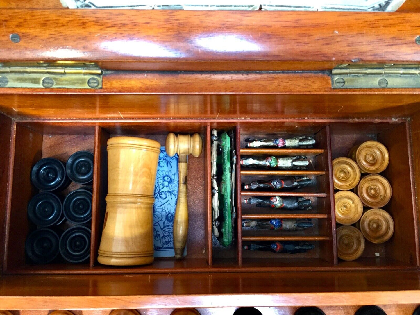 Antique 19th Century Victorian Games Compendium Box / Wooden Cabinet c.1880