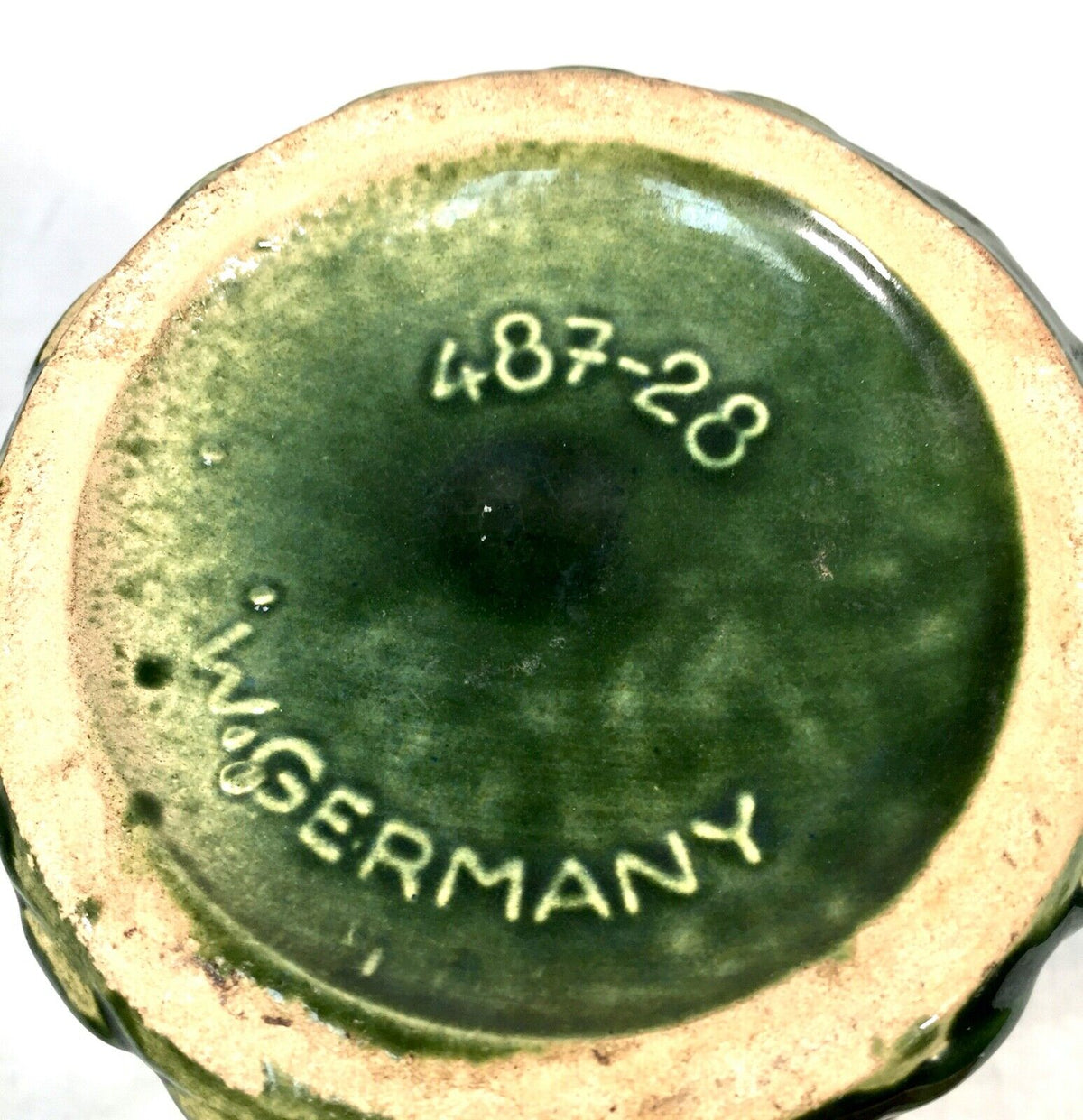 Vintage West German Pottery Vase / Jug / Green & Red / 1970s Retro