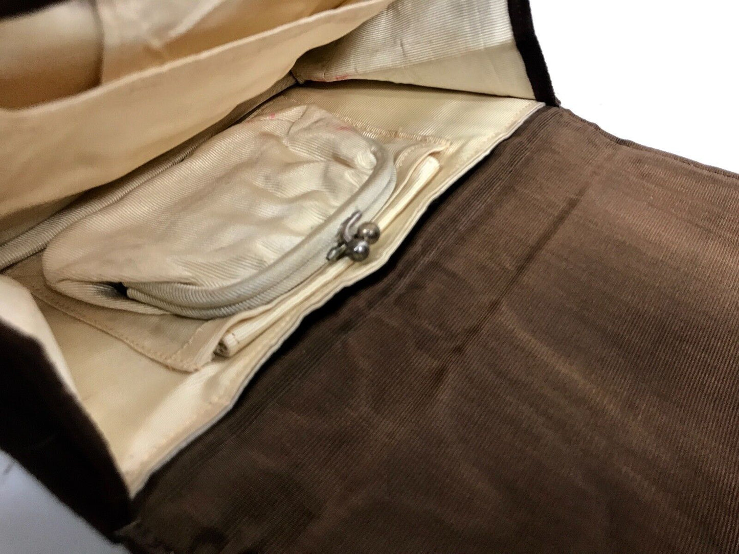 Vintage Ladies Vanity Carry Clutch Bag / Purse / Handbag / Suede Material Brown