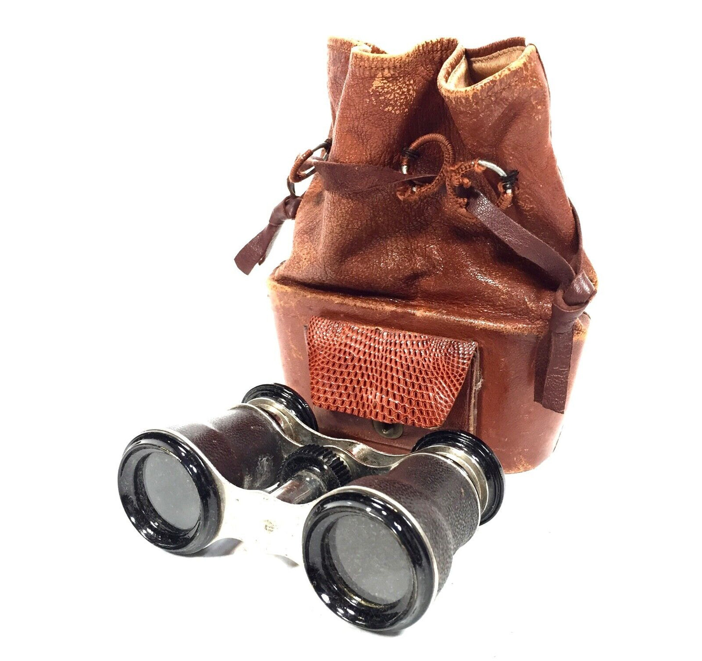 Antique 19th Century Opera Glasses In Rare Leather Bag / Case / Binoculars