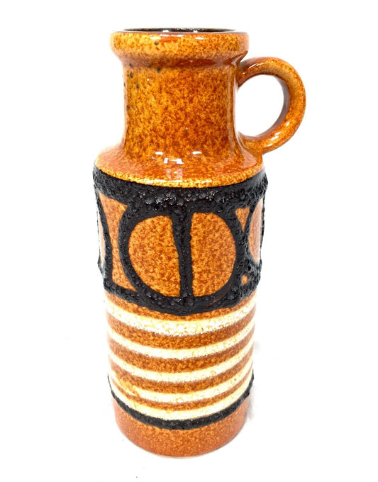 Vintage West German Pottery Vase Jug / Retro 1970s / Orange / Cream / Black