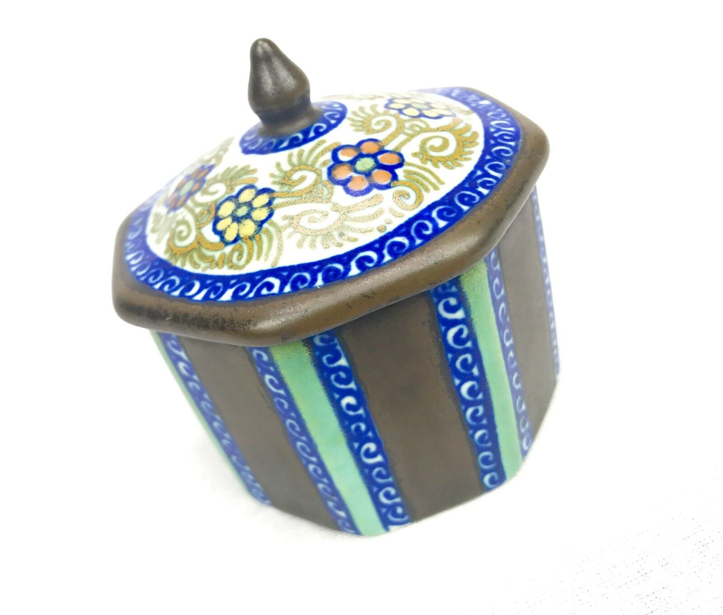 Gouda Pottery Jar With Lid / Vase / Pot / Art Deco / Blue / Brown / Turquoise