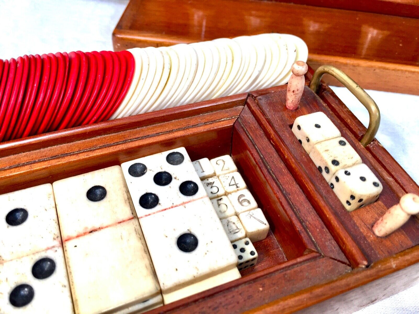 Antique 19th Century Victorian Games Compendium Box / Wooden Cabinet c.1880
