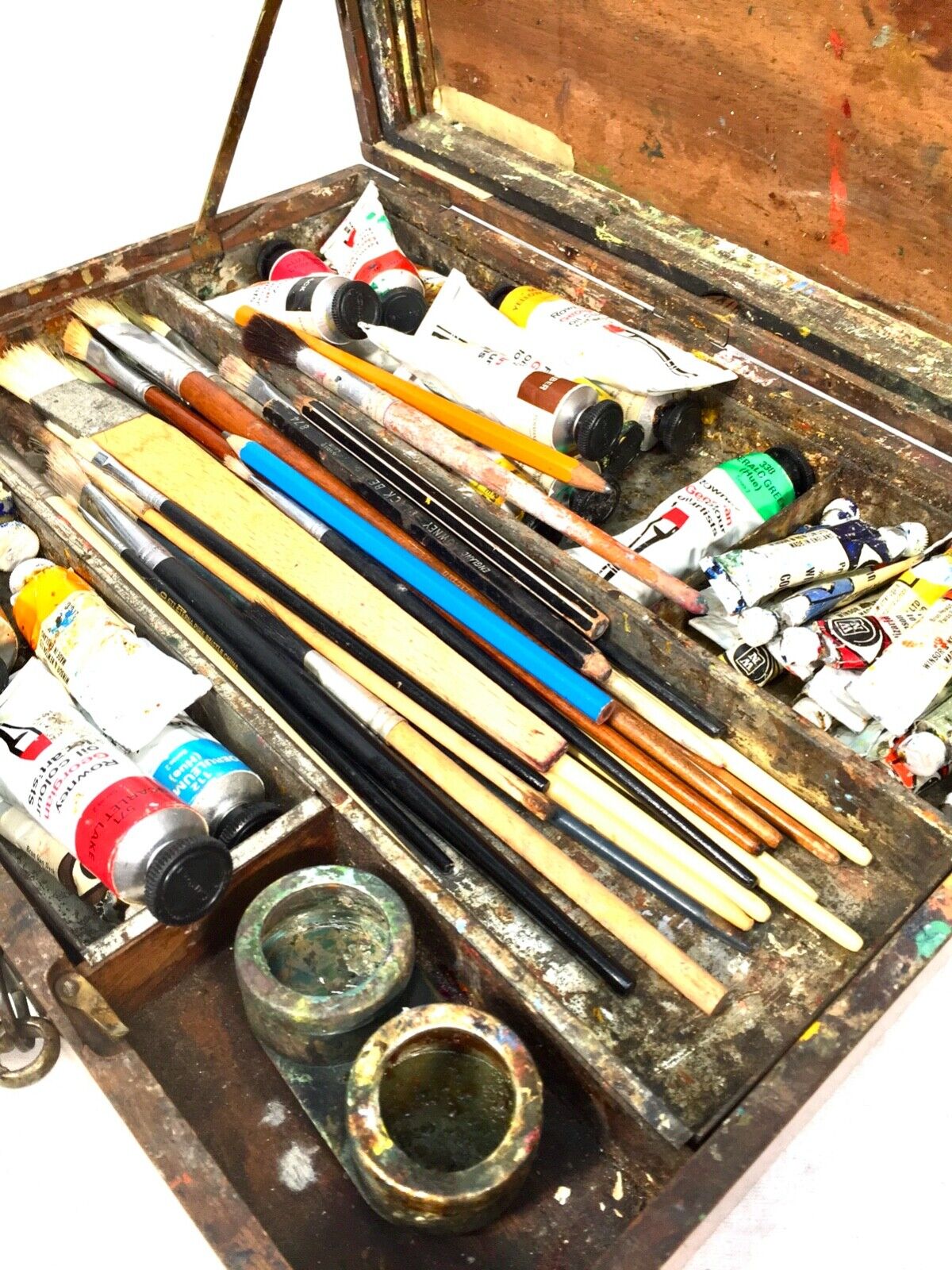 Antique French Artists Box by Bourgeois Aine Paris / Oil Paints Winsor & Newton