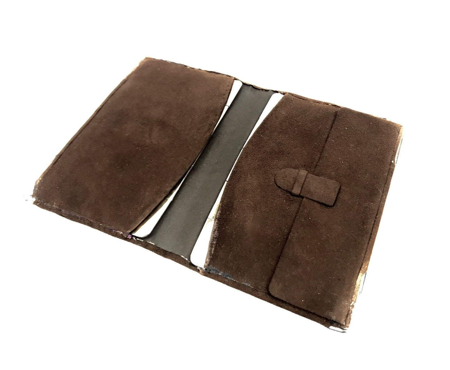 Antique Sterling Silver Edged / Mounted Brown Suede Wallet / Pouch / Hallmarked