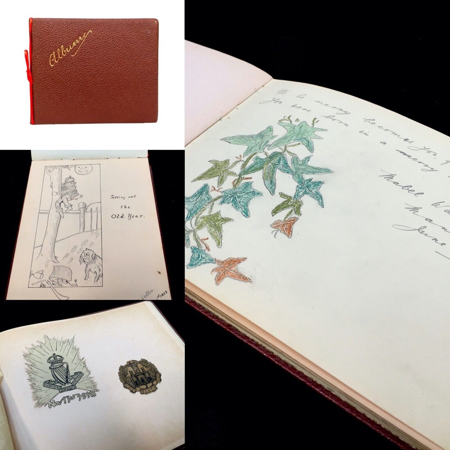 Antique Early 20th Century Leather Bound Sketchbook / Album / Artists Drawings
