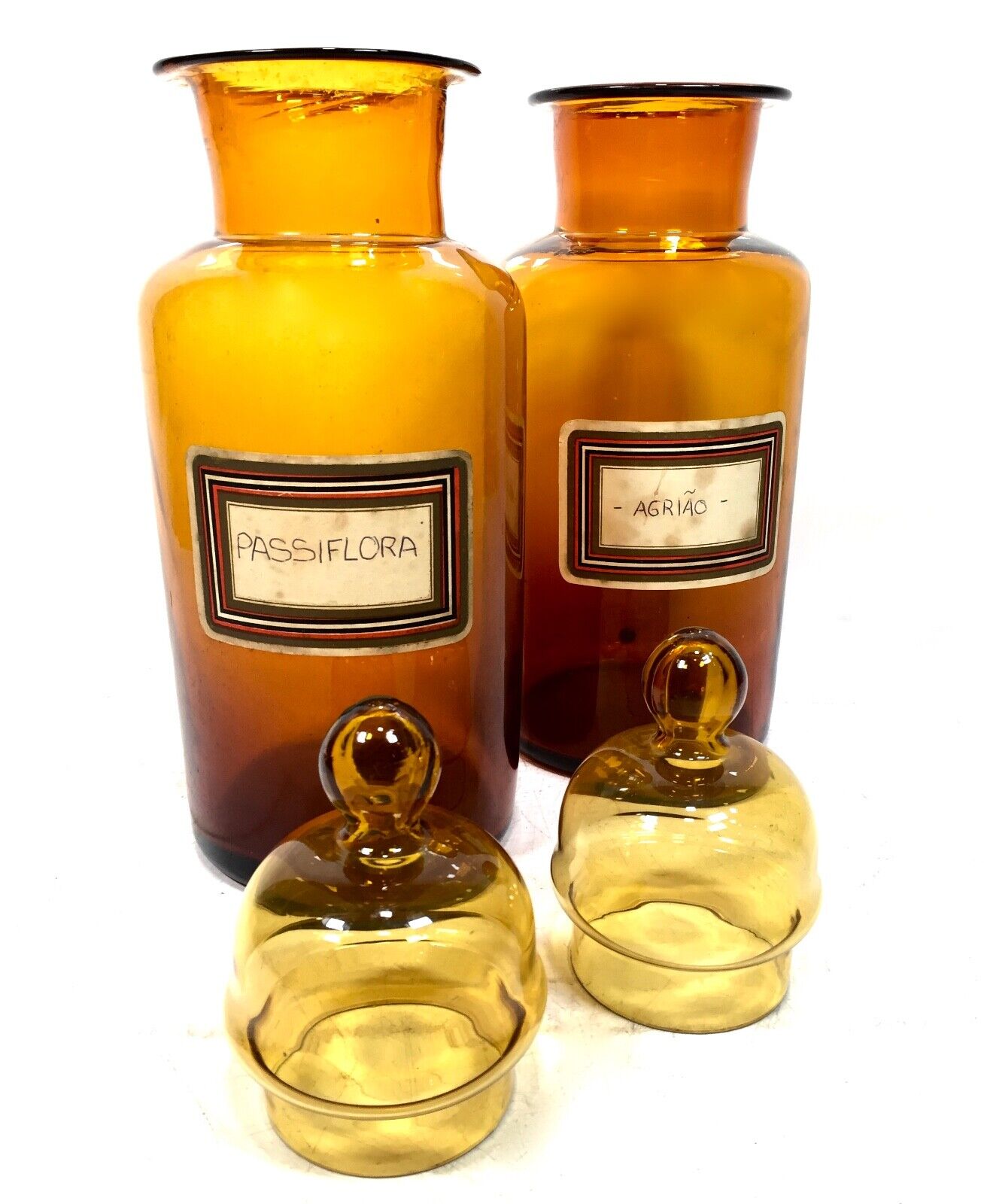 19th Century Antique Amber Glass Apothecary Shop Display Bottle Set / Large