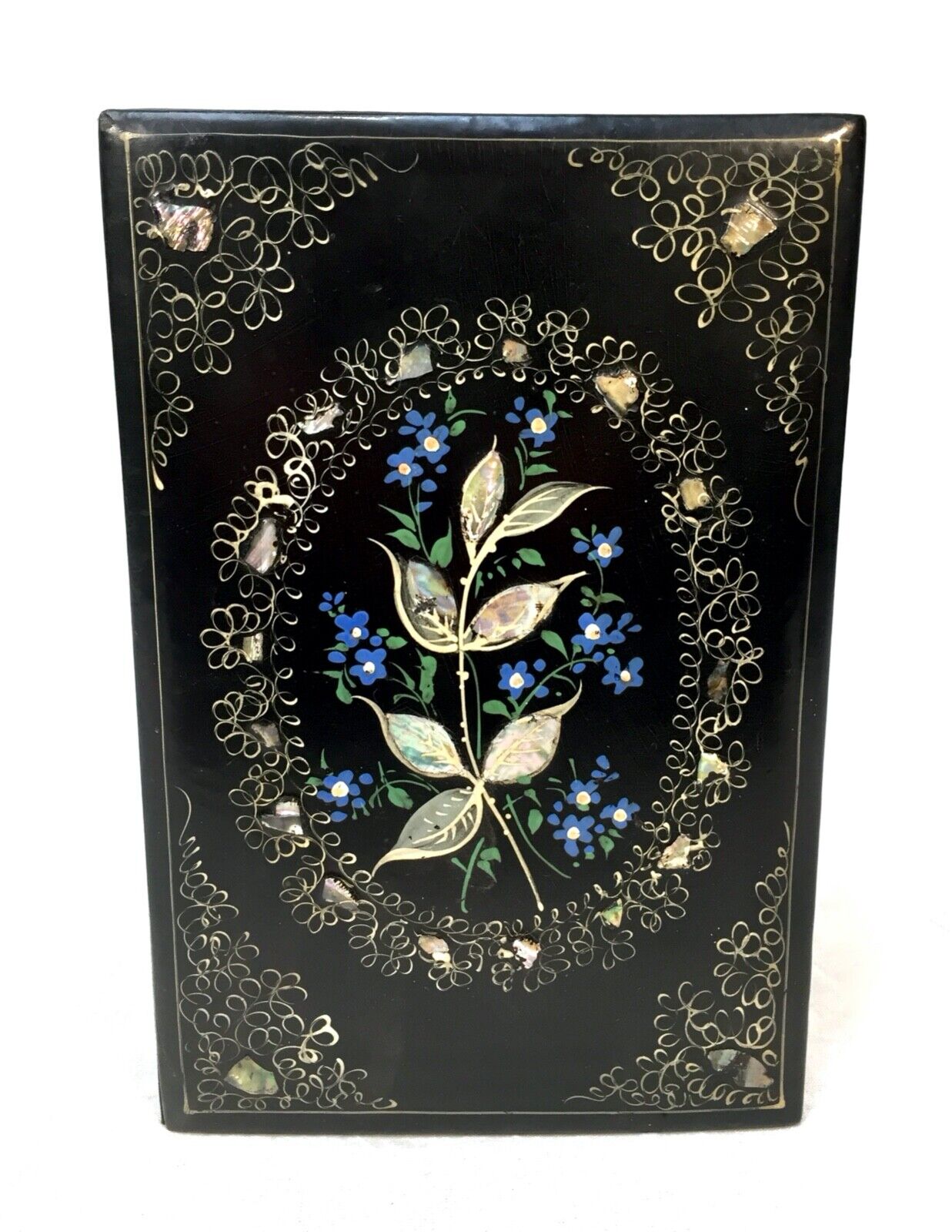 Antique Lacquered Papier Mâche Blotter / Mother of Pearl / Notepad Holder c.1890