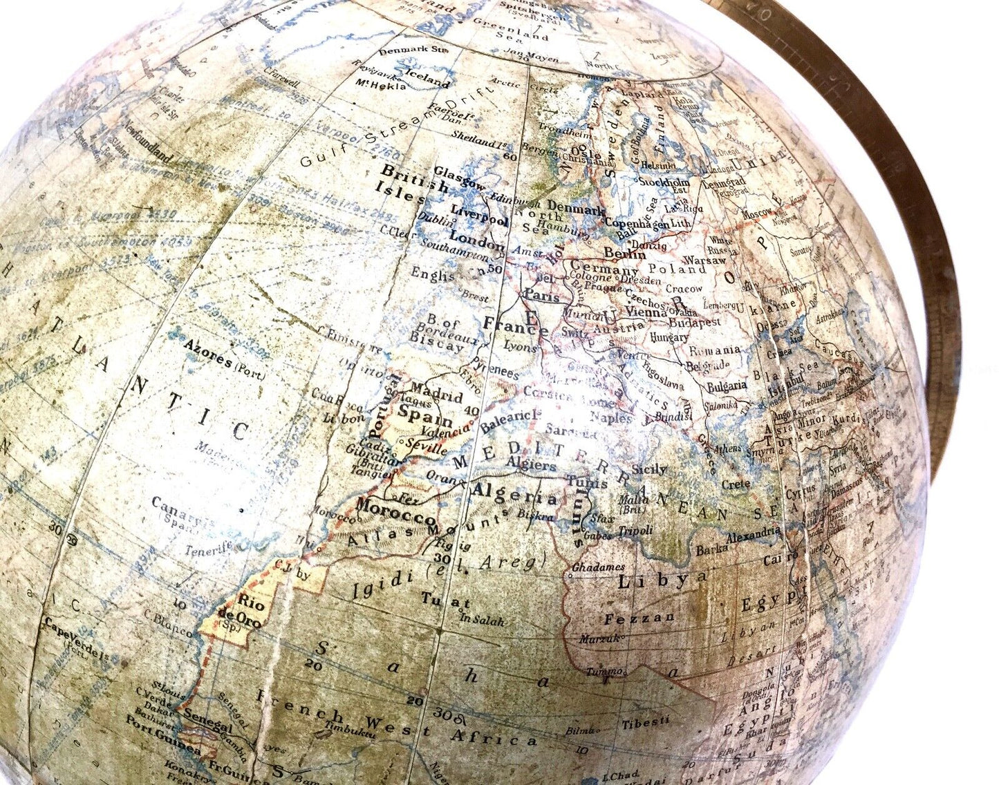 Antique Philips 12" Inch Terrestrial Globe On Oak Base / World Map