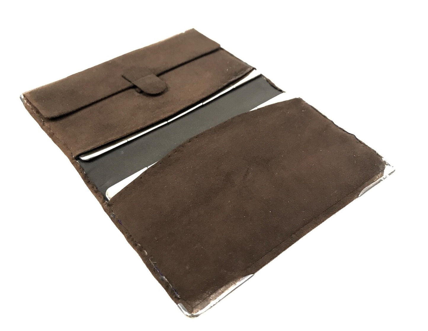 Antique Sterling Silver Edged / Mounted Brown Suede Wallet / Pouch / Hallmarked